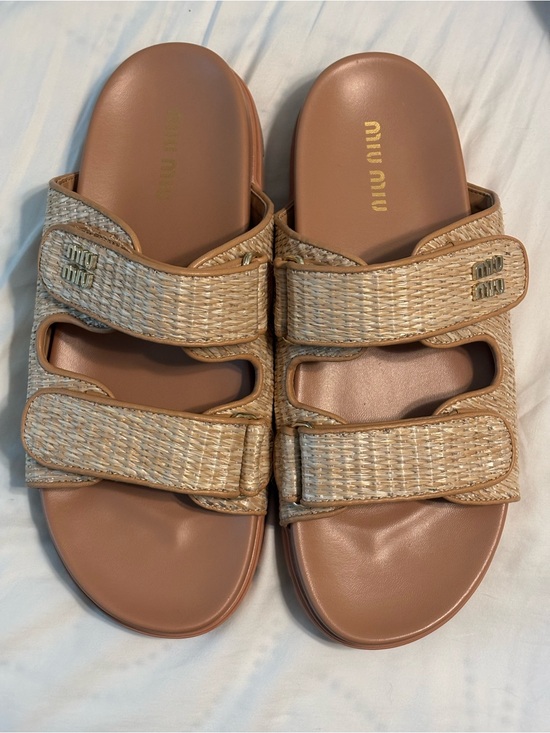 Coach Shoes - Women's Tan Woven Strap Slide Sandals size 41/US 10